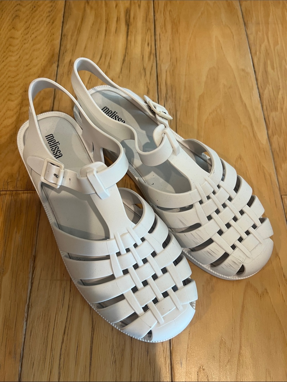 Melissa White Jelly Woven Fisherman Sandals.